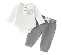 LUVCES Neonati Bambino Maschio Vestiti Set Tutina a Righe a Maniche Lunghe + Pantaloni Elastici in Vita Set da 2 pezzi per autunno primavera Vestito Outfit 2Pcs Blocco di colore bianco 0-3 Mesi