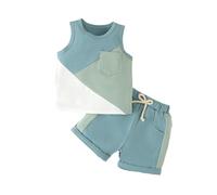 LUVCES Vestiti Estivi per Bambini Piccoli Completini Blocchi di Colore Senza Maniche Canottiere e Pantaloncini con Tasche 2 Pezzi Estate Abbigliamento Set 2Pcs blocco di colore verde blu 2-3 Anni