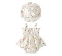 LUVCES Vestitini Estivi per Neonata Bambina Floreale Boho Abito in Cotone e Lino con Arricciature Prendisole con Cappellino Abbigliamento Estivo per Neonati Stampa Floreale Beige 6-9 Mesi