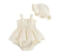 LUVCES Vestitini Estivi per Neonata Bambina Floreale Boho Abito in Cotone e Lino con Arricciature Prendisole con Cappellino Abbigliamento Estivo per Neonati