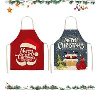 LUVDECO 2 Pezzi Grembiuli di Natale, Grembiule da cucina dei cartoni animati per uomini e donne, Grembiuli natalizi in lino per pulizia, Giardinaggio, BBQ, Cottura, Decorazione della casa Regalo