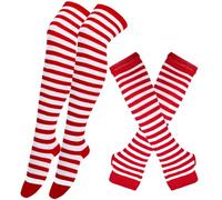 LUVDECO Calzini A righe Ginocchio Natale Scaldabraccia lungo Guanti Donna Inverno Scaldapolso Scaldapolsi Nero Rosso Bianco Verde per Ragazze Ragazzi Regalo Inverno Senza dita Guanti (A)