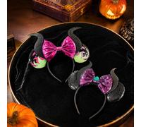 LUVDECO Set di 2 cerchietti con corna da diavolo di malefico con paillettes, cerchietto da strega per donne e ragazze, accessori spaventosi per costume di Halloween con orecchie di demoni glitterate