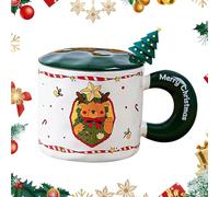 LUVDECO Tazza da caffè natalizia, Tazza di ceramica carina di Natale con coperchio e cucchiaio, Tazza regalo di Natale, Adatto per la casa e l'ufficio, La giusta scelta dei regali di Natale (A)