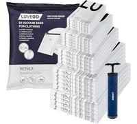 Luvego Sacchi Sottovuoto - 20 Pack, Pompa Sottovuoto, 10x Medio, 8x XL, 2x Jumbo, per Vestiti e Piumoni, Conservazione a Lungo Termine