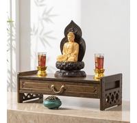 LUVEQLSIT Altare Buddhista in Bambù con Cassetto, Supporto per Incensi e Cristalli, Stile Orientale per Meditazione e Decorazione Casa(60cm/23.6in)