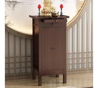 LUVEQLSIT Altare Buddista in Bambù con Ante e Cassetti, Mobiletto Altare per Meditazione con Design Salvaspazio, Tavolo Puja Robusto per Rituali Zen e Yoga(Brown,60cm/23.6in)