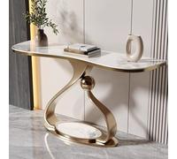 LUVEQLSIT Consolle moderna con design scanalato, montaggio senza attrezzi e robusta base in metallo - Ideale per ingresso, corridoio o dietro il divano - 39,4 pollici, Bianco(Gold+White,140cm/55.1in)