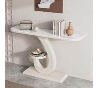 LUVEQLSIT Consolle moderna con vano contenitore, angoli arrotondati a prova di bambino per ingressi stretti, corridoi e spazi dietro il divano - Piano in pietra sinterizzata(White+White,100cm/39.3in)