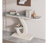 LUVEQLSIT Consolle moderna con vano contenitore, angoli arrotondati a prova di bambino per ingressi stretti, corridoi e spazi dietro il divano - Piano in pietra sinterizzata(White+Gray,80cm/31.4in)