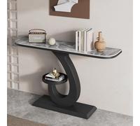 LUVEQLSIT Consolle moderna con vano contenitore, angoli arrotondati a prova di bambino per ingressi stretti, corridoi e spazi dietro il divano - Piano in pietra sinterizzata(Black+Gray,80cm/31.4in)