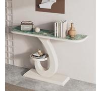 LUVEQLSIT Consolle moderna con vano contenitore, angoli arrotondati a prova di bambino per ingressi stretti, corridoi e spazi dietro il divano - Piano in pietra sinterizzata(White+Green,150cm/59in)