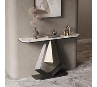 LUVEQLSIT Consolle scanalata, tavolo da ingresso moderno e stretto con piano in pietra, tavolino da posizionare dietro il divano, montaggio rapido senza attrezzi.(Black+Yellow,80cm/31.4in)