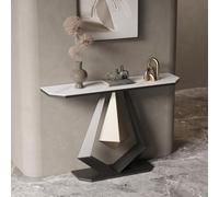 LUVEQLSIT Consolle scanalata, tavolo da ingresso moderno e stretto con piano in pietra, tavolino da posizionare dietro il divano, montaggio rapido senza attrezzi.(Black+White,150cm/59in)