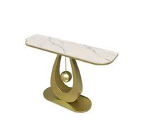 LUVEQLSIT Consolle stretta con cassetti contenitore - Tavolo da ingresso sottile e salvaspazio in pietra sinterizzata, ideale per corridoio o dietro il divano(Gold+White,100cm/39.3in)