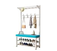 LUVEQLSIT Panca Ingresso con Scarpiera e Appendiabiti, Mobile Moderno 172cm | Design compatto, Struttura in ferro, Seduta imbottita, Doppia scarpiera, Ingresso(Blauw,60cm/23.6in)