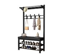 LUVEQLSIT Panca Ingresso con Scarpiera e Appendiabiti, Mobile Moderno 172cm | Design compatto, Struttura in ferro, Seduta imbottita, Doppia scarpiera, Ingresso(Black 1,80cm/31.5in)