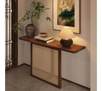 LUVEQLSIT Rustic Haven Farmhouse Console Table per dietro il divano, struttura in legno massello robusta e facile da assemblare, accento per soggiorno con dettaglio in rattan(160cm/62.9in)