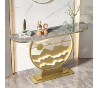 LUVEQLSIT Tavolo Console Moderno con Piano in Pietra Ceramica e Base in Acciaio, Luci LED a Sensore di Movimento, Tavolo a Mezzaluna per Ingresso, Corridoio(Gold+Grey,80cm/31.4in)