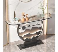 LUVEQLSIT Tavolo Console Moderno con Piano in Pietra Ceramica e Base in Acciaio, Luci LED a Sensore di Movimento, Tavolo a Mezzaluna per Ingresso, Corridoio(Black+Yellow,120cm/47.2in)