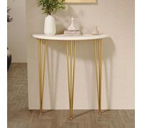 LUVEQLSIT Tavolo Console Oro Stretto a Mezza Luna, Design Sicuro a Bordo Arrotondato in Legno Massello, Mobile da Ingresso Moderno per Piccoli Spazi,60cm/23.6in(Gold,80cm/31.4in)