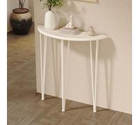 LUVEQLSIT Tavolo Console Oro Stretto a Mezza Luna, Design Sicuro a Bordo Arrotondato in Legno Massello, Mobile da Ingresso Moderno per Piccoli Spazi,60cm/23.6in(White,60cm/23.6in)