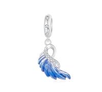 Luvhaha - Charm con ali d'angelo blu sfumate, in argento Sterling 925, ciondolo a forma di piuma, compatibile con bracciali e collane Pandora, Argento sterling