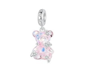 Luvhaha Charm con ciondolo orsetto colorato, in argento Sterling 925, pendente a goccia, adatto per bracciali e collane, Argento sterling