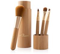 Luvia Bamboo - Set di pennelli da trucco con contenitore, 4 veri pennelli da trucco in bambù con contenitore per pennelli e puntelli in oro, vegani e privi di esperimenti sugli animali, idea regalo