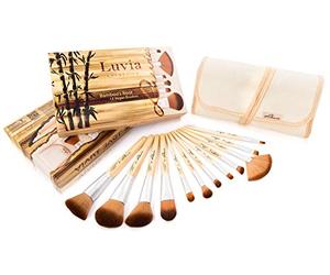 Luvia Cosmetics, Set di 12 pennelli da trucco con manico in bambù e setole in fibra sintetica Taklon originale, con custodia in lino, prodotti vegani, indicati anche in caso di allergia al pelo di animali, ideali come regalo per ragazze, per Natale
