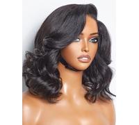 LUVME HAIR - Parrucca da 30,5 cm con texture light yaki e onde morbide, realizzata con splendidi capelli veri, lace HD invisibile pre-tagliato, priva di colla, parrucca corta nera naturale