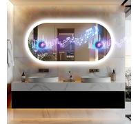 LUVODI 120x60cm Bluetooth Specchio Bagno Led Luce Ovale Ora Data Antiappannamento 3000K-6000K Dimmerabile 3 Colori Luce Funzione Memoria Resina Specchio Smart Retroilluminato Bagno Bluetooth Musica