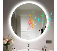 LUVODI Bluetooth 80cm Specchio Bagno Led Luce Rotondo Antiappannamento 3000K-6000K Dimmerabile 3 Colori Luce Funzione Memoria Specchio in Resina Specchio Retroilluminato Bagno