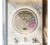 LUVODI Bluetooth Ora Data Specchio Bagno Led Luce Rotondo 80cm Antiappannamento 3000K-6000K Dimmerabile 3 Colori Luce Funzione Memoria in Resina Specchio Retroilluminato + Frontale Luce Più Luminoso