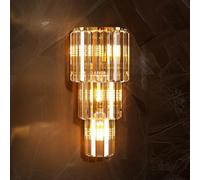 LUVODI Cristallo Applique da Parete interno: Lusso Applique Camera da Letto 3 Strati Lampada Cristallo Oro da Muro Moderno per Soggiorno Corridoio Illuminazione LED 3 Colori di Luci, 19x50 cm
