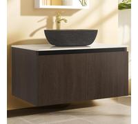 LUVODI Mobile Bagno Sospeso 100 cm con Lavabo: Lavandino bagno con Mobiletto, Piano in PVC, Rubinetto dorato retrò, Set completo di accessori, 100x50cm