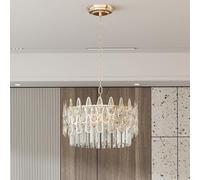 LUVODI Moderno lampadario di cristallo di lusso: 40 cm rotondo lampadario a sospensione in cristallo con gocce di pioggia cristalli oblunghi tre temperatura di colore per soggiorno, camera da letto