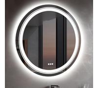 LUVODI Specchio Bagno con Luce 90cm: Specchio Bagno LED Specchio Tondo Retroilluminato + Frontale Luce Più luminoso, Dimmerabile 3 Colori, Antiappannamento, Funzione Memoria