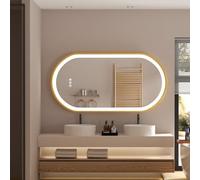 LUVODI Specchio Bagno LED Luce: Cornice Dorata Ovale 120x60cm Specchio Smart Led Bagno Oro da Parete 3 Touch Grande Illuminato Frontale Antiappannamento Dimmerabile Verticale Orizzontale