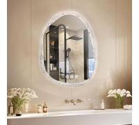 LUVODI Specchio Bagno LED Retroilluminato Asimmetrico 50x70 cm: Decorativo, Illuminato, Moderno Con Motivo in Pietra, Smart Antiappanamento, Touch Screen