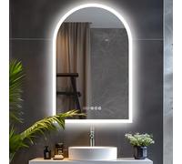 LUVODI Specchio Bagno Retroilluminato Led Arco: 90x60 cm Specchio Smart Digitale Bagno con Led Luce Dimmerabile Antiappanamento Touch Screen con Orologio Data Temperatura IP65