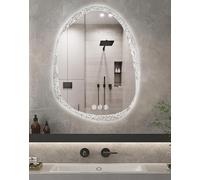 LUVODI Specchio Bagno Retroilluminato LED asimmetrico: 70x90 cm Decorativo Specchio illuminato Bagno Led Luce Moderno Creativo con motivo in Pietra Specchio Smart Bagno Antiappanamento Touch Screen