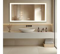LUVODI Specchio da bagno grande con cornice dorata, senza nebbia, Smart Touch, illumina lo specchio per tutto il corpo