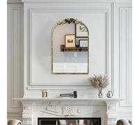 LUVODI Specchio da parete ad arco barocco con struttura in metallo decorativo, motivo rosa in resina vintage per ingresso, camino, soggiorno, corridoio