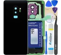 LUVSS Coperchio Copribatteria Scocca Vetro Posteriore Imposta per Samsung Galaxy S9+ Plus SM-G965F/DS (Nero)