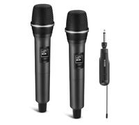 LUVUMVLT Microfoni wireless, doppio microfono dinamico palmare con ricevitore ricaricabile ultra stabile | 61 m di libertà | Zero interruzioni | Durata 40 ore | Plug and Play | Microfono per karaoke