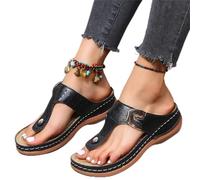 LUWAY Ciabatte Infradito Donna Estive da Casa Sandali Infradito Donna Mare Alte con Zeppa Ciabatte Estive a Strappo Comode Pantofole Spiaggia e Piscina Estate Scarpe da Casa,Nero,US7/EU38