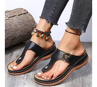 LUWAY Ciabatte Infradito Donna Estive da Casa Sandali Infradito Donna Mare Alte con Zeppa Ciabatte Estive a Strappo Comode Pantofole Spiaggia e Piscina Estate Scarpe da Casa,Nero,US7/EU38