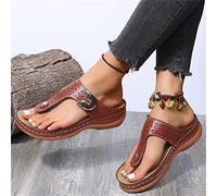 LUWAY Ciabatte Infradito Donna Estive da Casa Sandali Infradito Donna Mare Alte con Zeppa Ciabatte Estive a Strappo Comode Pantofole Spiaggia e Piscina Estate Scarpe da Casa,Marrone,US4.5/EU35