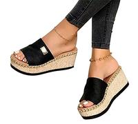 LUWAY Pantofole Estive Zeppa Sandalo Donna Basso Ciabatte Donna Estive Comode Sandali da Donna Traspiranti Open-Toe Piatto Stile Romano,Nero,US6/EU37
